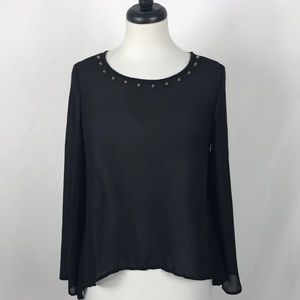 Moon Collection Sheer Blouse Top Studs Black